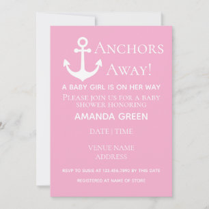 Invitación Anclajes lejos de la bebé niñas Baby Shower rosa n