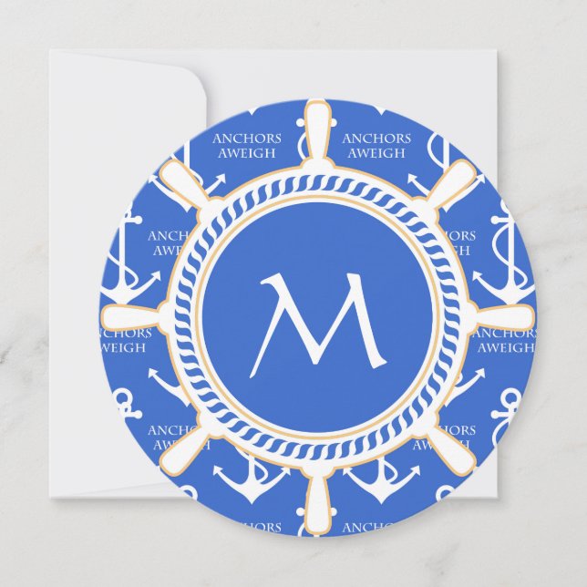 Invitación Anclas Aweigh Tema De La Vela Patrón Costero (Anverso)