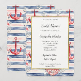 Invitación Anclas Azules Rojas Flores Rayas Despedida de Solt