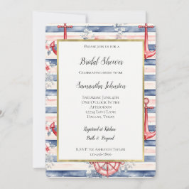 Invitación Anclas Azules Rojas Flores Rayas Despedida de Solt