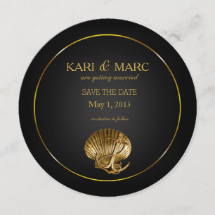 Invitación Anclas de Conchas Save the Date   negro y dorado