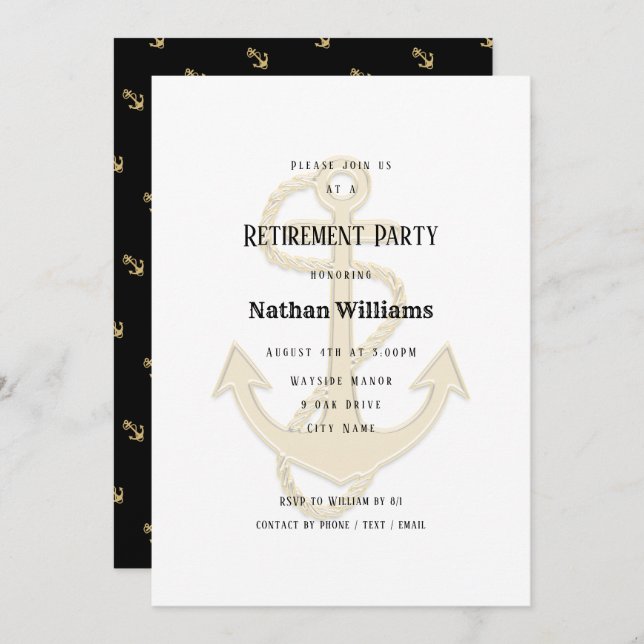 Invitación Anclas náuticas Jubilación de Personalizado de oro (Anverso / Reverso)