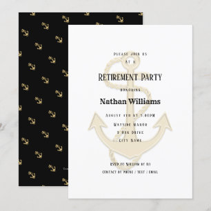 Invitación Anclas Náuticas Jubilación Personalizada Oro Negro