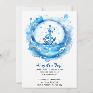 Invitación Anclas y olas: Baby Shower náutico acuarela