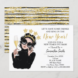 Invitación Anda en Año Nuevo y toma una bebida Purpurina