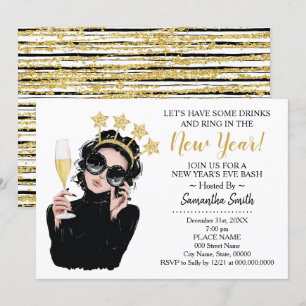 Invitación Anda en Año Nuevo y toma una bebida Purpurina