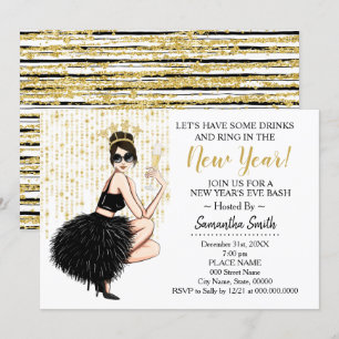 Invitación Anda en Año Nuevo y toma una bebida Purpurina