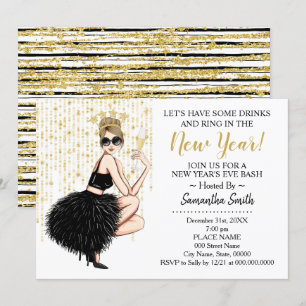 Invitación Anda en Año Nuevo y toma una bebida Purpurina