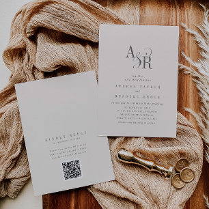 Invitación ANDREA Beige Código QR Clásico Elegante Boda