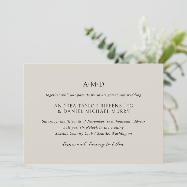 Invitación Andrea Beige Elegant Wedding (Anverso de pie)