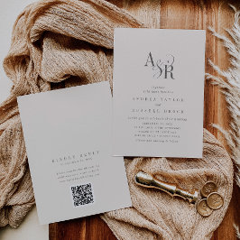 Invitación ANDREA Beige QR Code Classic Elegant Wedding