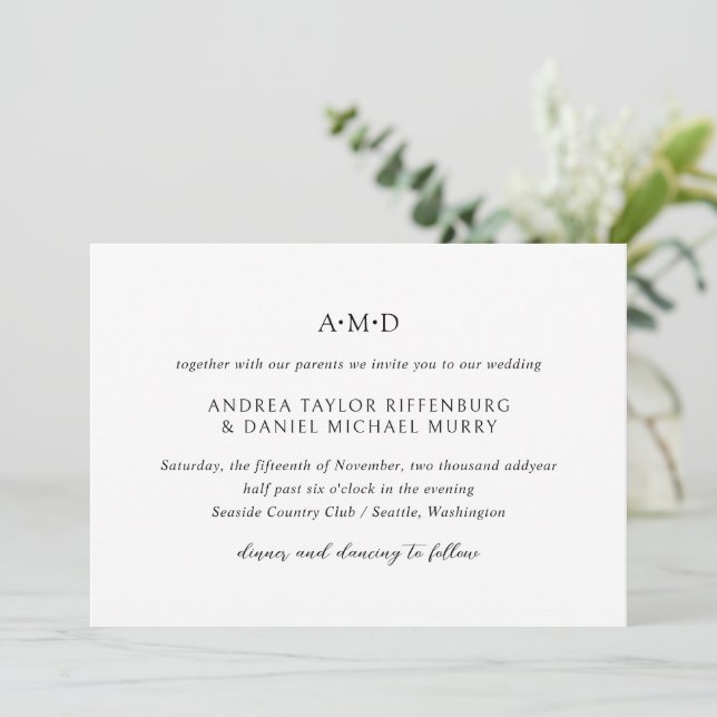 Invitación Andrea Black White Elegant Wedding (Anverso de pie)