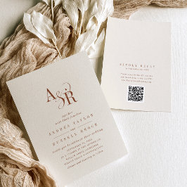 Invitación ANDREA Boho Crema Código QR Clásico Elegante Boda