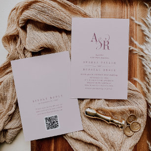 Invitación ANDREA Borgoña y Rosa Código QR Boda Elegante