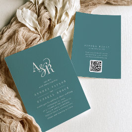 Invitación ANDREA Dark Teal QR Code Classic Elegant Wedding