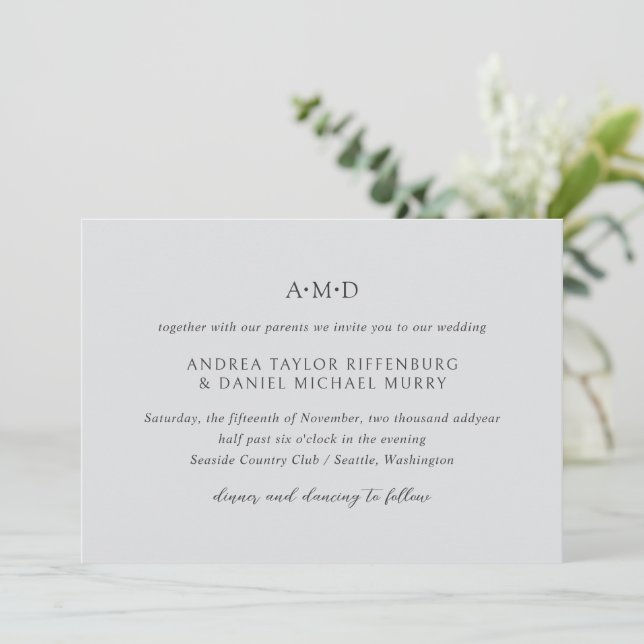 Invitación Andrea Gray Elegant Wedding (Anverso de pie)