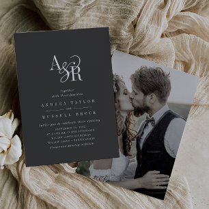 Invitación ANDREA Minimal Boho Boda moderno de fotografía gri