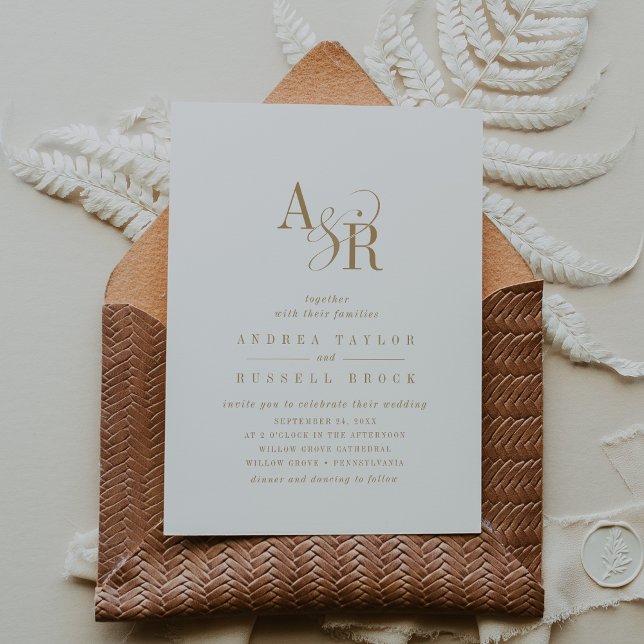 Invitación ANDREA Minimal Gold Elegante Boda formal clásico (ANDREA Minimal Gold Elegant Formal Classic Wedding Invitation)