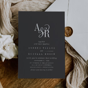 Invitación ANDREA Monograma Clásico Boda Moody Gris Oscuro
