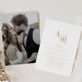 Invitación ANDREA Monograma Oro simple Boda de fotografía mín
