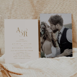 Invitación ANDREA Neutral Gold Cream Elegant Photo Boda
