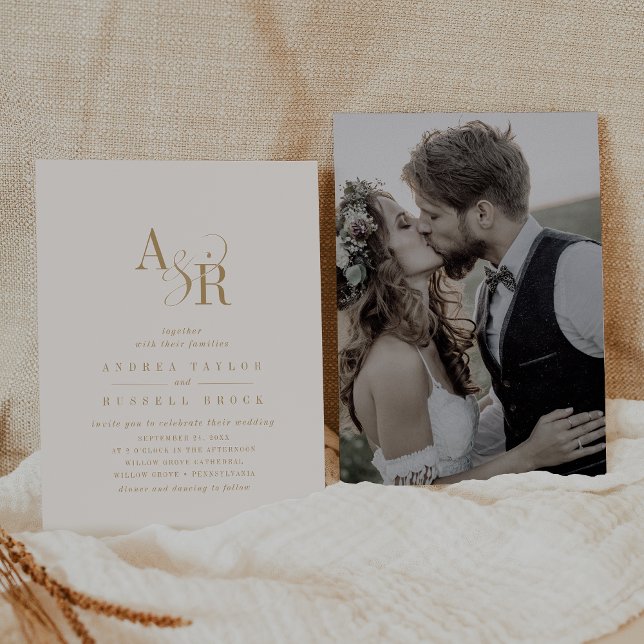 Invitación ANDREA Neutral Gold Cream Elegant Photo Boda (ANDREA Neutral Gold Cream Elegant Photo Wedding Invitation)