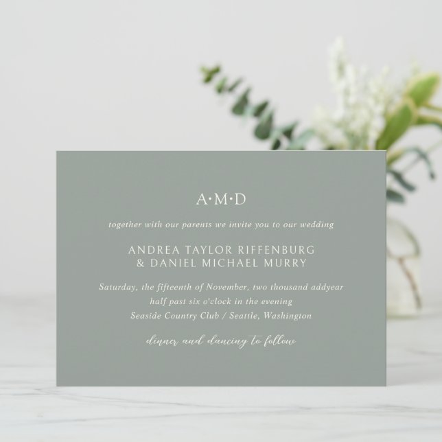 Invitación Andrea Sage Green Elegant Wedding (Anverso de pie)