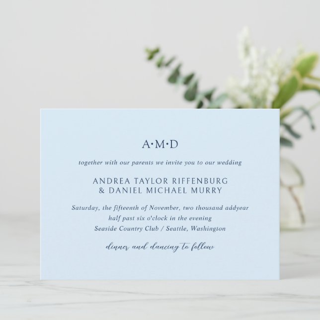 Invitación Andrea Sky Elegant Wedding (Anverso de pie)