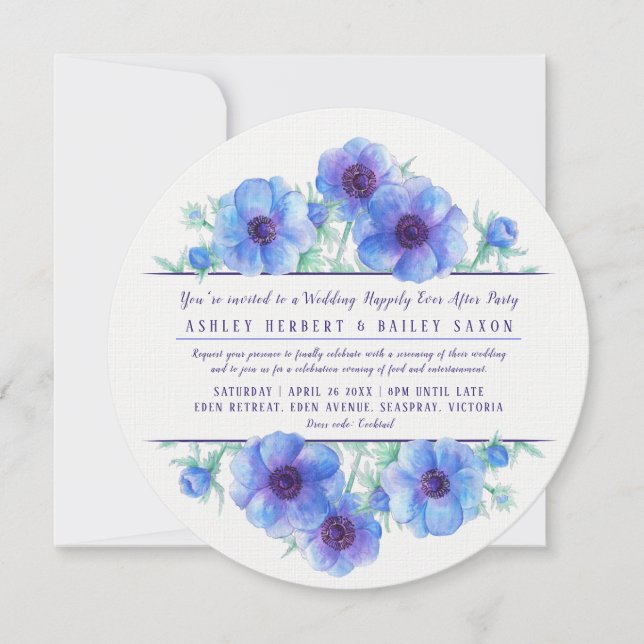 Invitación Anémona azul después de la fiesta de la boda (Anverso)