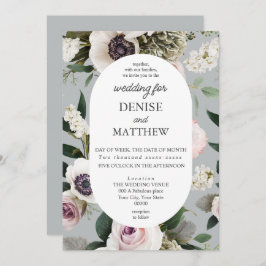 Invitación Anémona blanca en Boda Gris Droplet Norte