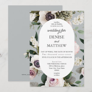 Invitación Anémona blanca en Boda Gris Droplet Norte