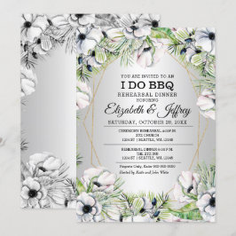 Invitación Anémona Blanca Plata I Do BBQ Ensayo Cena Inv