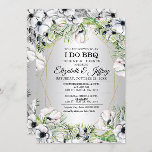 Invitación Anémona Blanca Plata I Do BBQ Ensayo Cena Inv