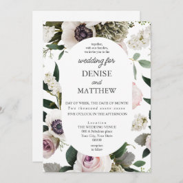 Invitación Anémona blanca sobre Boda blanco brillante