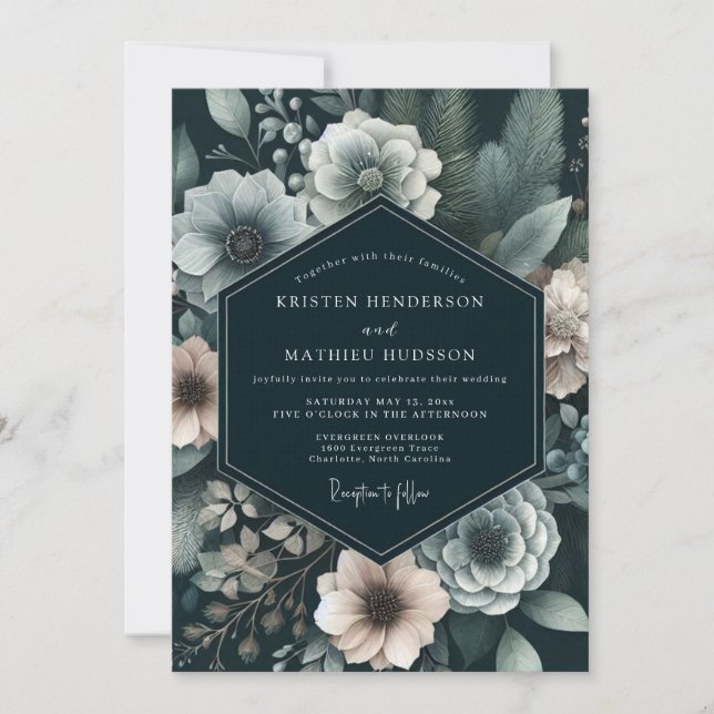 Invitación Anémona de boda con resplandor de carbón (Anverso)