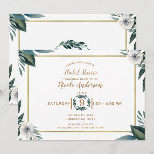 Invitación Anémona de Hojas Verdes Blancas Llovia Bridal