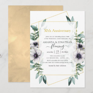 Invitación Anémona Eucalipto Geométrico 50 Aniversario