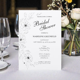 Invitación Anémona floral en negro y blanco para boda y ducha