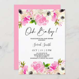 Invitación Anémona floral rosa caliente chica Baby Shower