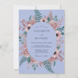Invitación Anémona Helecho Vintage Boda Periwinkle