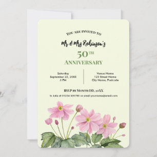 Invitación Anémona Japonesa Rosa Acuarela 50 Aniversario