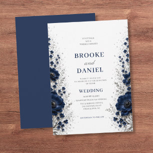 Invitación Anémona Marina Moderna Boda Polvo Brillante Plata