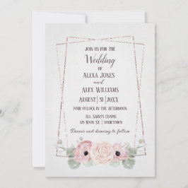 Invitación Anémona rosa de boda y marco con brillo