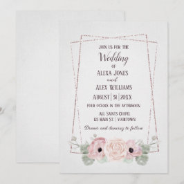 Invitación Anémona rosa de boda y marco con brillo