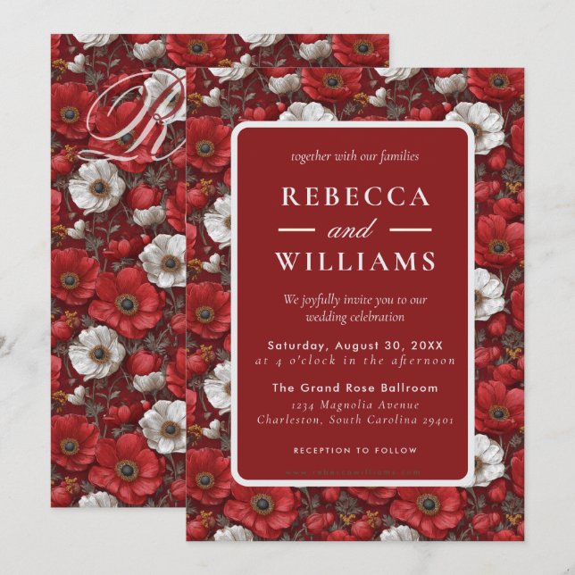 Invitación Anémonas Acogedoras Jardín de Acento Boda (Anverso / Reverso)