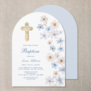 Invitación Anémonas blancas azules Arco Bautizo