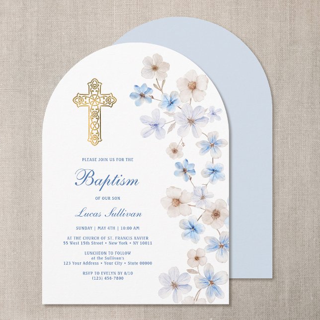 Invitación Anémonas blancas azules Arco Bautizo (Subido por el creador)