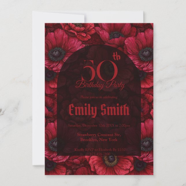 Invitación Anémonas Personalizadas Fantasía Cumpleaños 1 (Anverso)