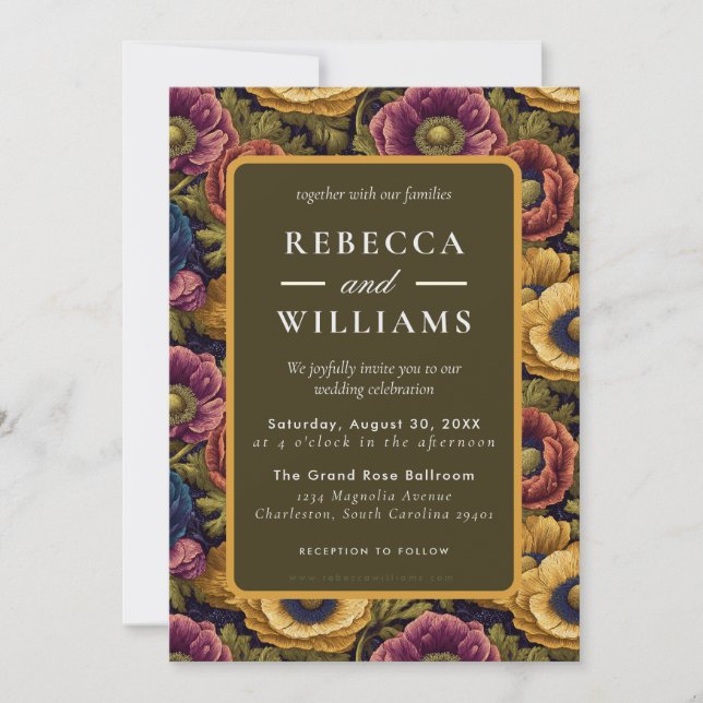 Invitación Anémonas Románticas Acentúan Boda de Otoño (Anverso)
