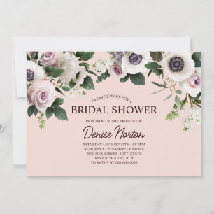 Invitación Anemone blanco en ducha de novia Rosa en Rubor
